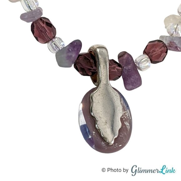 Amethyst Quartz Aurora Borealis Art Glass Pendant Necklace - Picture 7 of 9